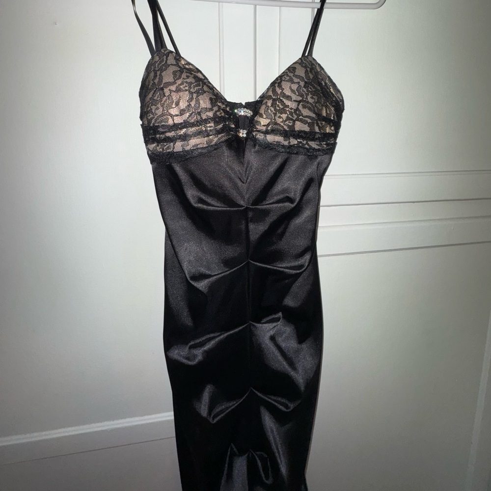 Xs/s Retro/Vintage 90s/2000s Y2k Black Tie Formal Lace Bedazzled Prom Dress